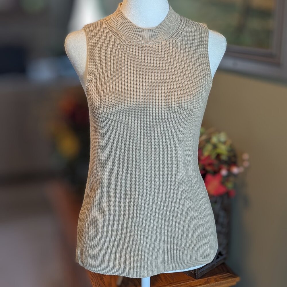 NWOT, Ann Taylor Petite Ribbed Mock Neck Sweater Shell, Size LP, Toasted Oat